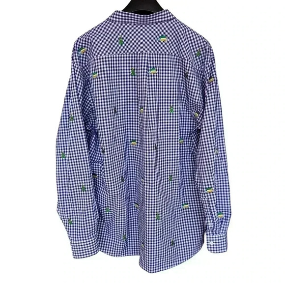 Castaway Nantucket Island Wharf Blue and White Gingham Embroidered Button-Down - Picture 4 of 8